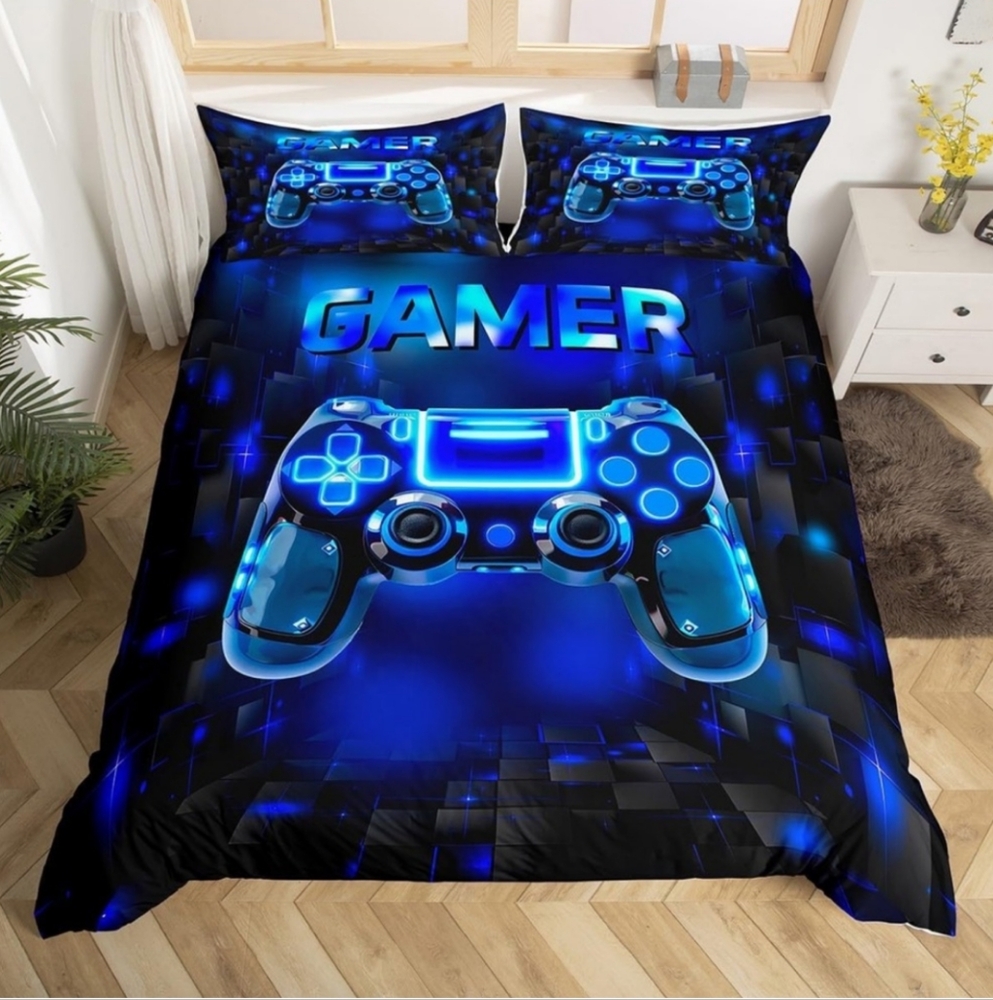 Gamer Blue and Black 3 Piece Bedding Set - Picture 6 of 6